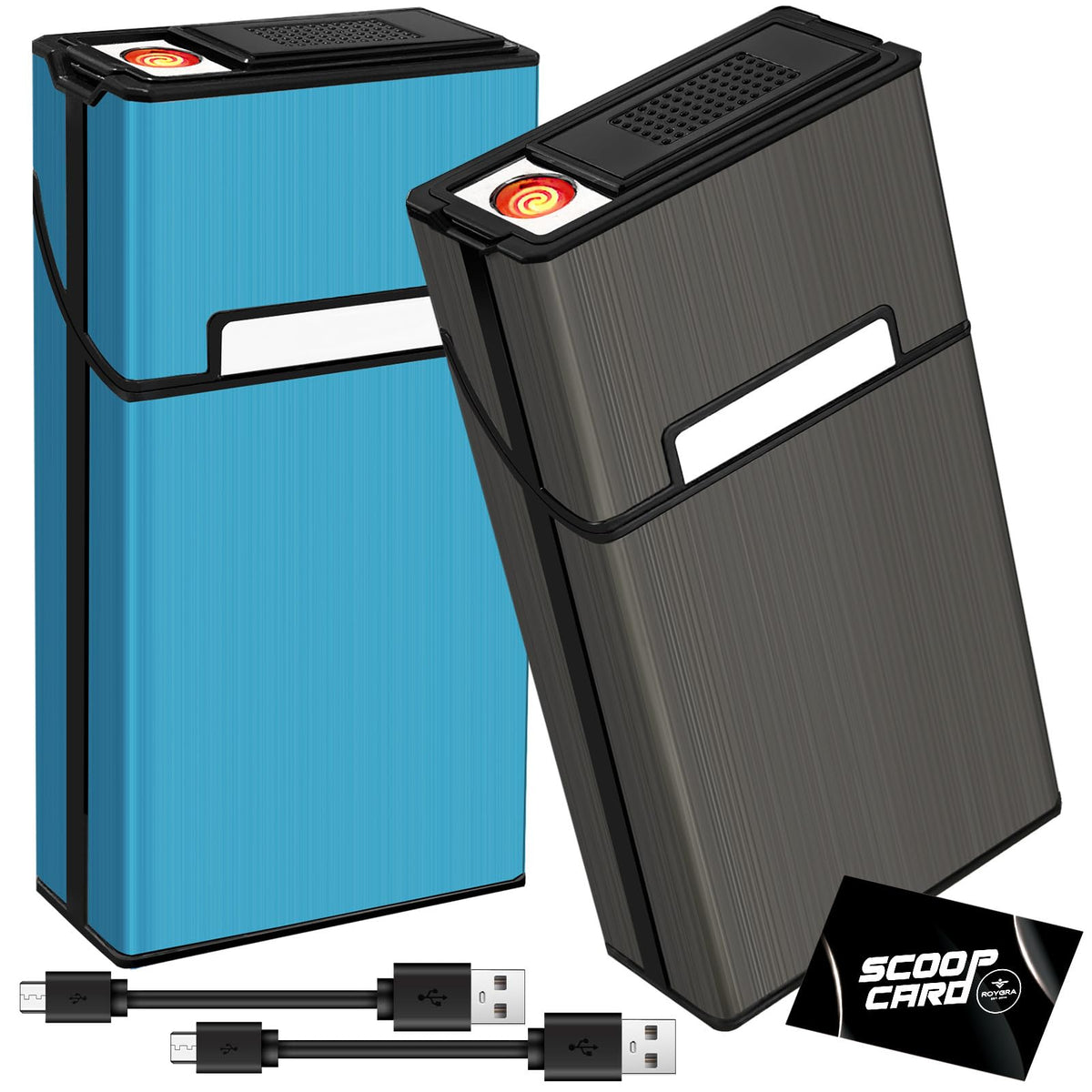 roygra Cigarette Case (2 Pack), Rechargeable Lighter and USB Charging Cable