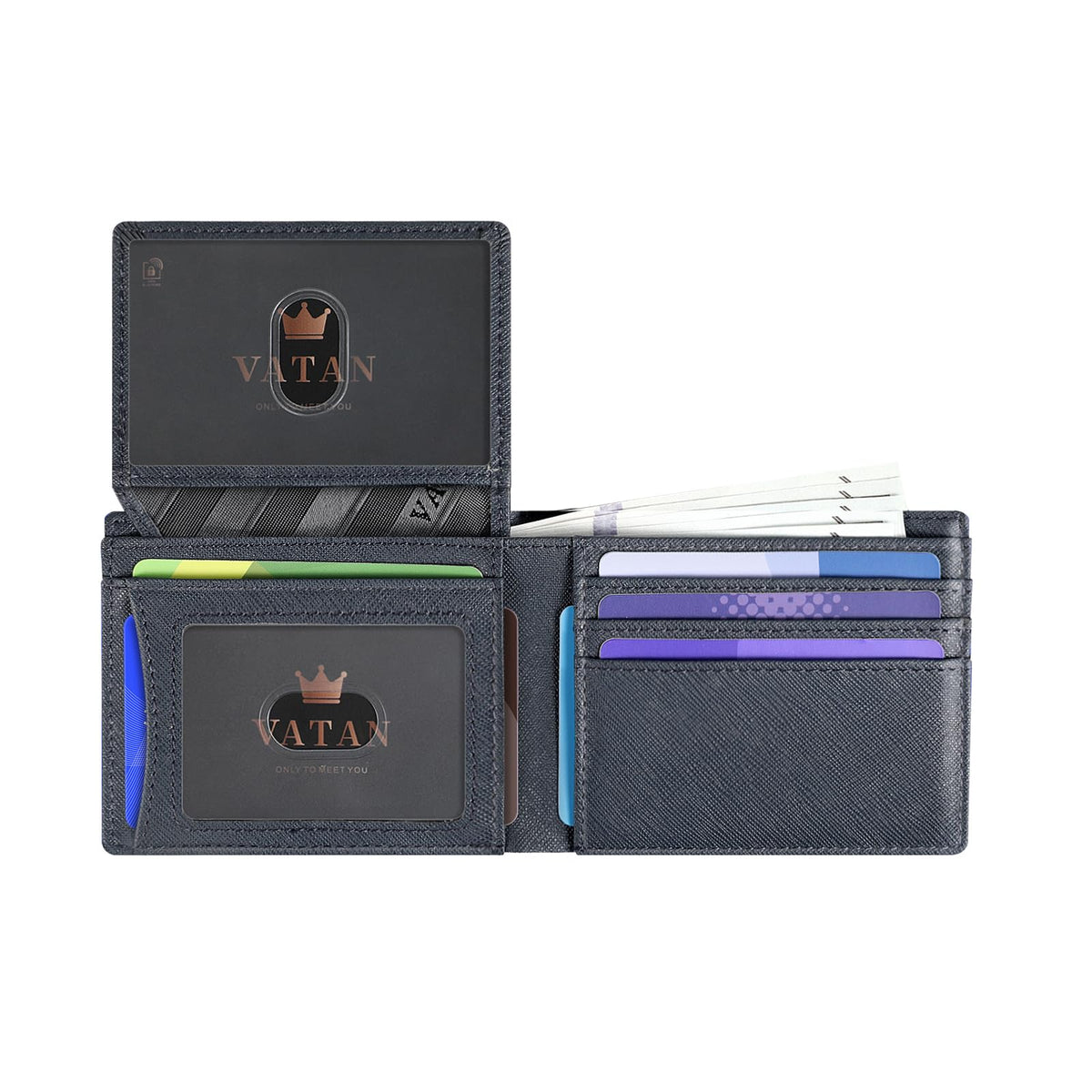VATAN Wallet for Men Slim RFID Blocking Leather Credit Card Holder Wallet for 15 Cards, Bifold Minimalist Thin Wallet with 2 ID Windows & Cash Slot, With Gift Box (Carbon Fiber Black)