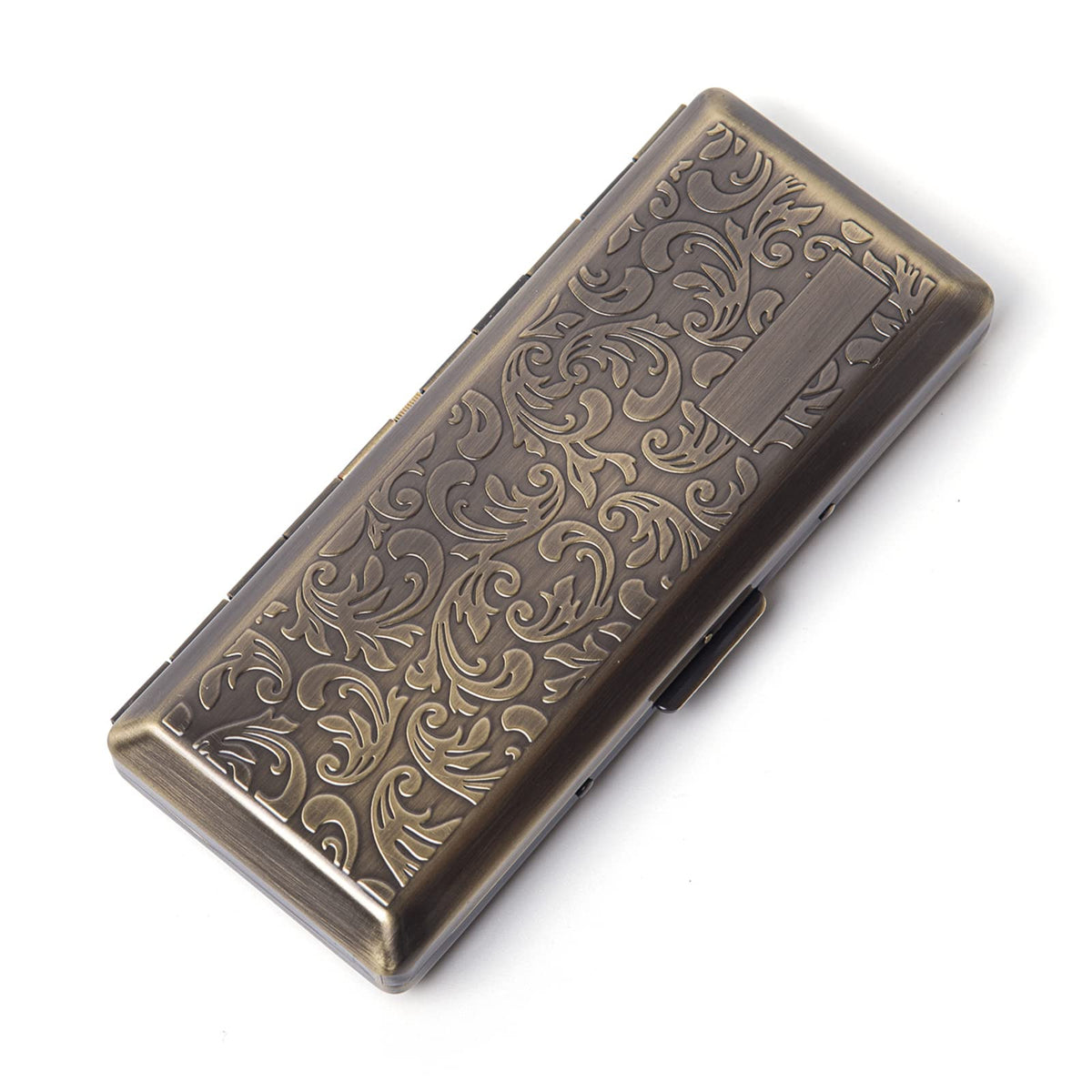 Metal Carry Cigarette Case, Double Sided Spring Clip,Holds 10 100mm Cigarettes (Vines Silver)