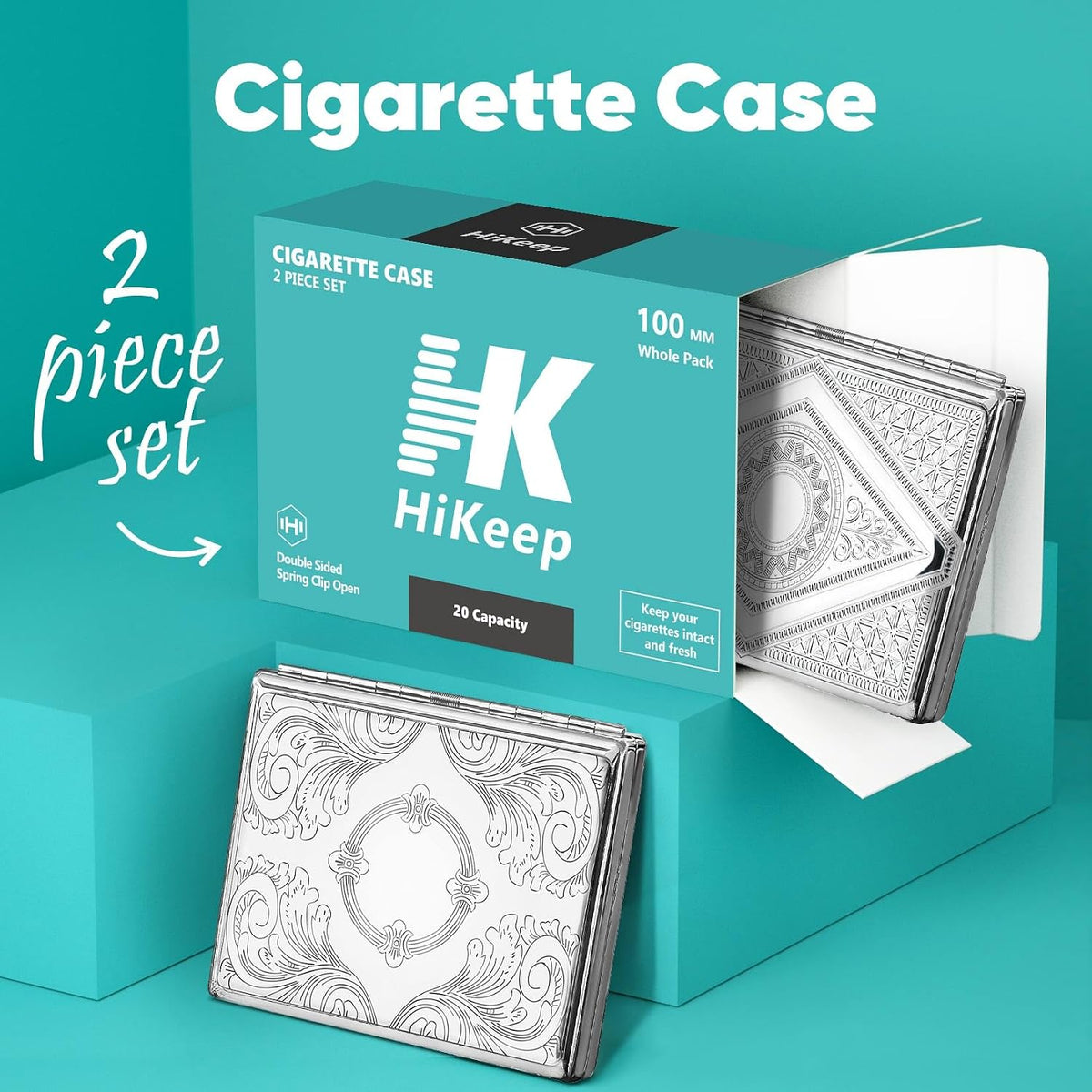 HiKeep Cigarette Case (2 Pack), Metal Cigarette Holder Case, Retro Outdoor