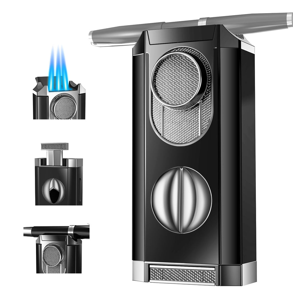 Triple Jet Torch Lighter with Cutter and Holder, Mahogany