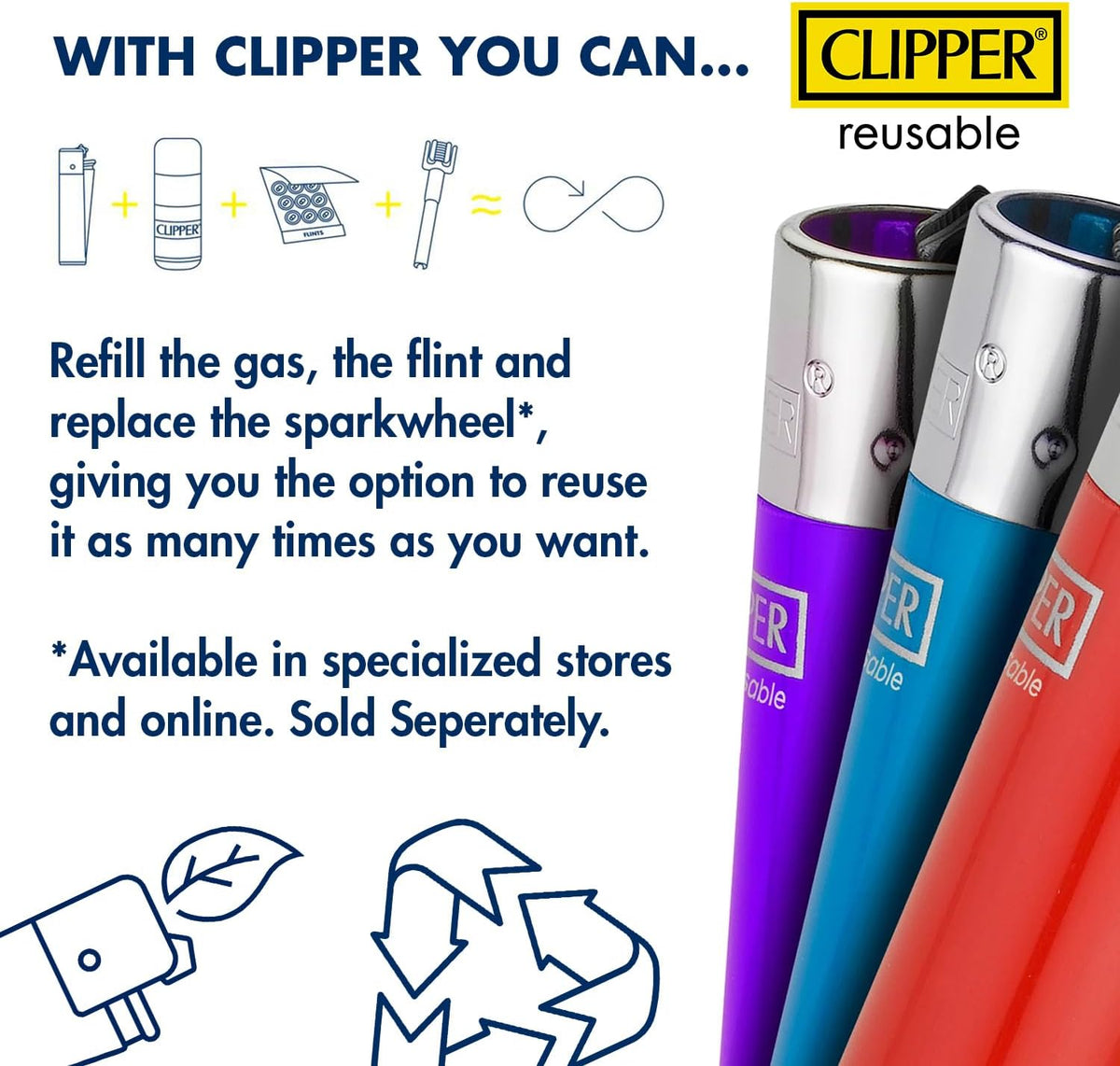 Clipper Classic Large Reusable Lighter, 9 Pack