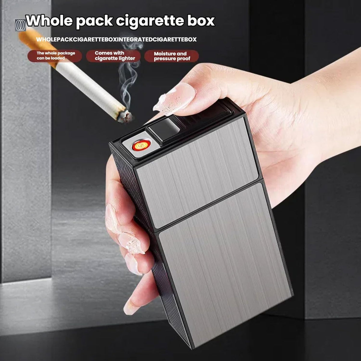 Cigarette Case for for 100mm 100’s King Size Hold 20 Regular Size Cigarettes with Tungsten Coil Lighter USB Rechargeable 2Pack (Gray+Silver, 100mm)