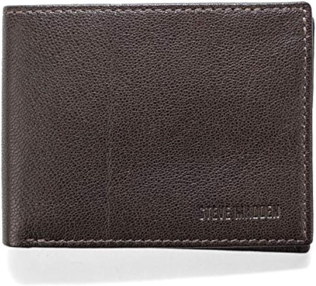 Steve Madden Men's Slim Leather Wallet with Extra Capacity Attached Flip Pockets