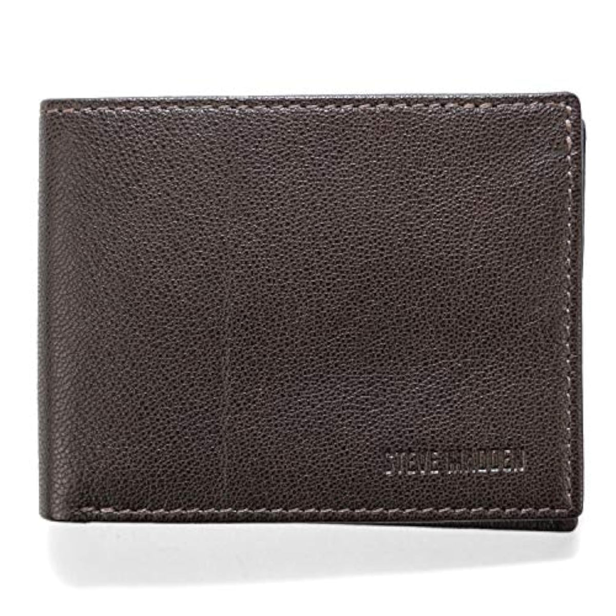 Steve Madden Men's Slim Leather Wallet with Extra Capacity Attached Flip Pockets