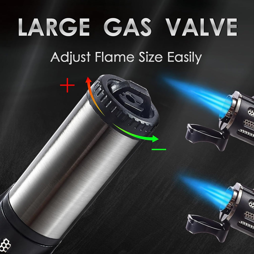 Urgrette 2 Pack Torch Lighter Triple 3 Jet Flame Butane Gas Lighter Refillable Jet Torch Lighters Adjustable Windproof Pocket Lighter for Grill Kitchen Fireplace Camping (Fuel Not Included)