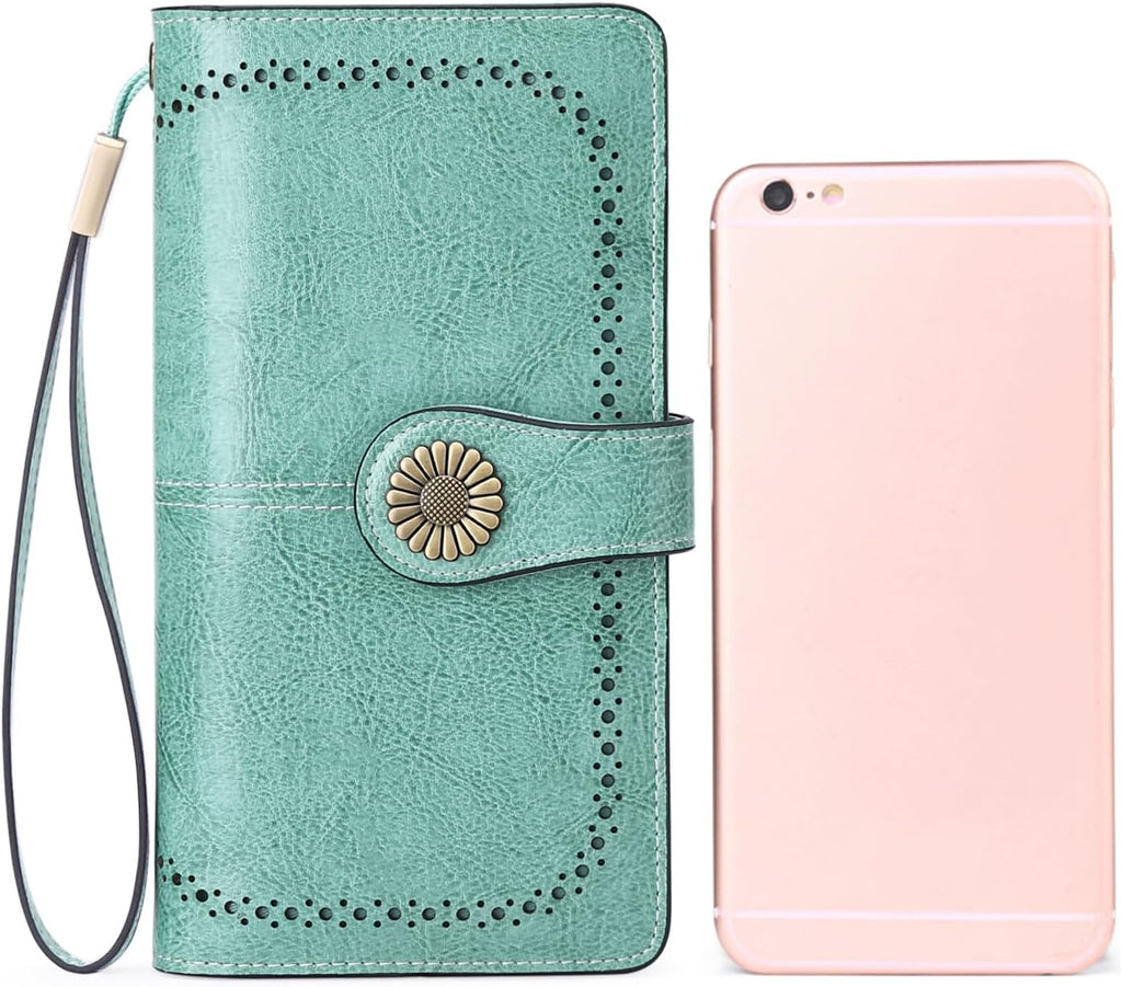 SENDEFN Wallets for Women Leather Credit Card Holder with RFID Blocking Large Capacity Wristlet