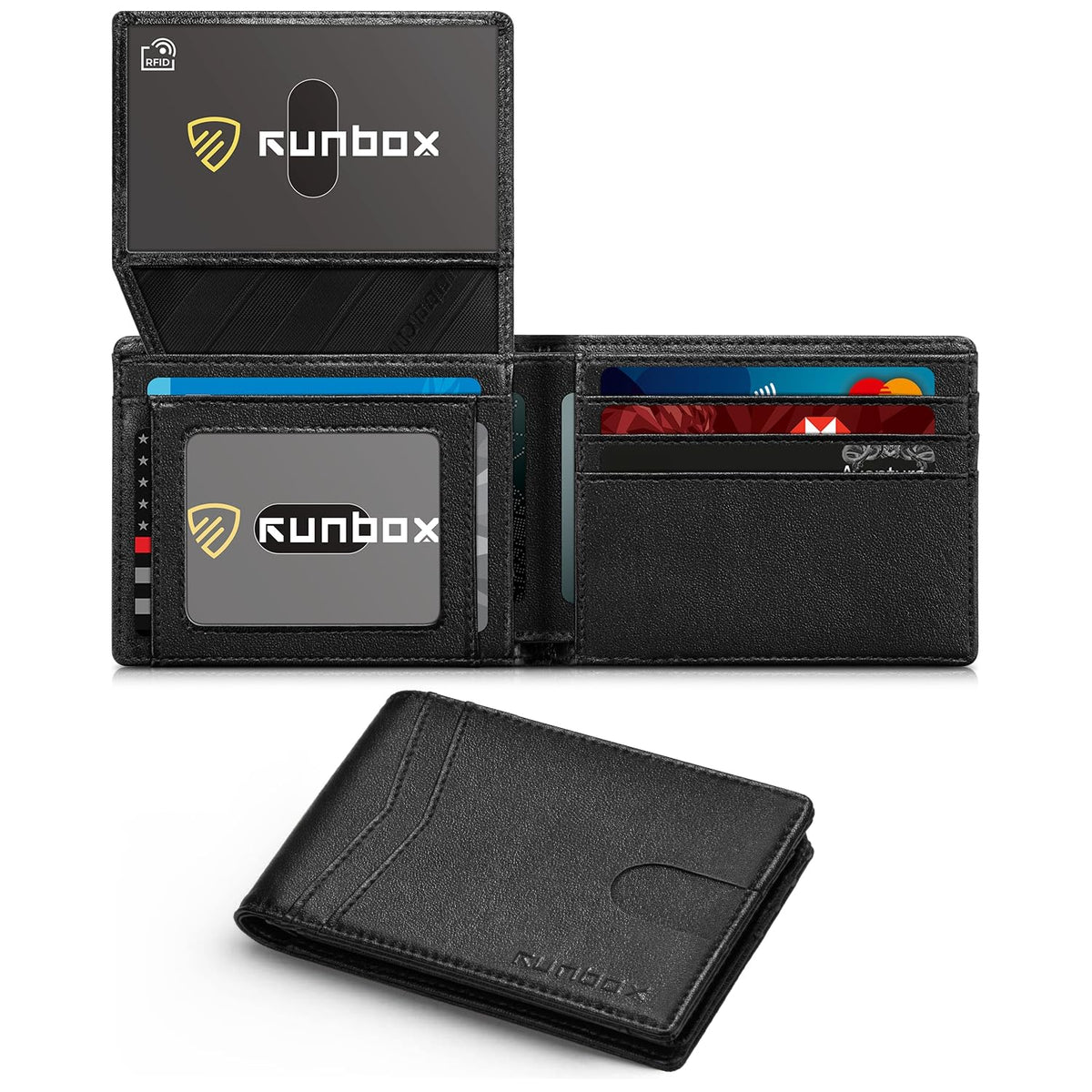 RUNBOX Wallet for Men -Slim Rfid Leather Mens Bifold Novelty Wallets 2 ID Window With Gift Box Men's Accessories