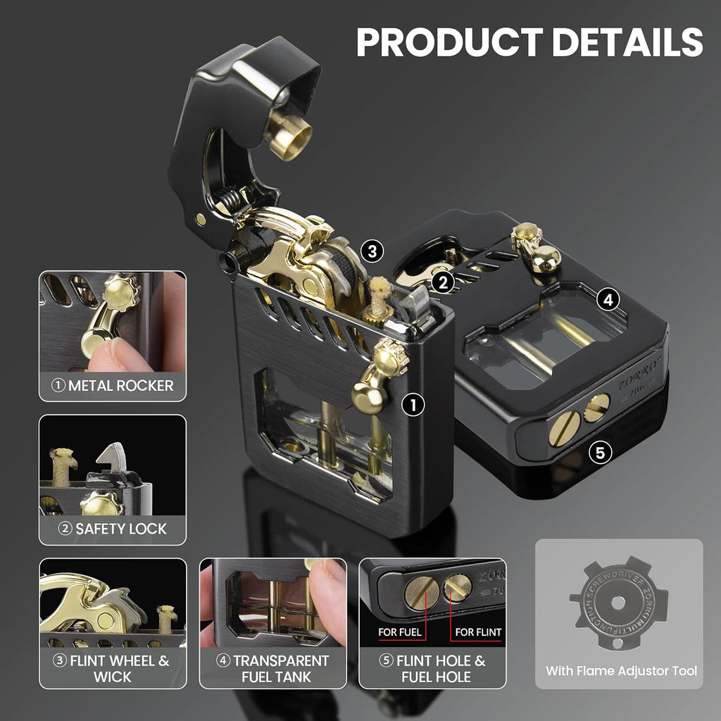CHOICEDC Vintage Trench Lighter, Cool Mecha Metal Rocker Kerosene Lighters