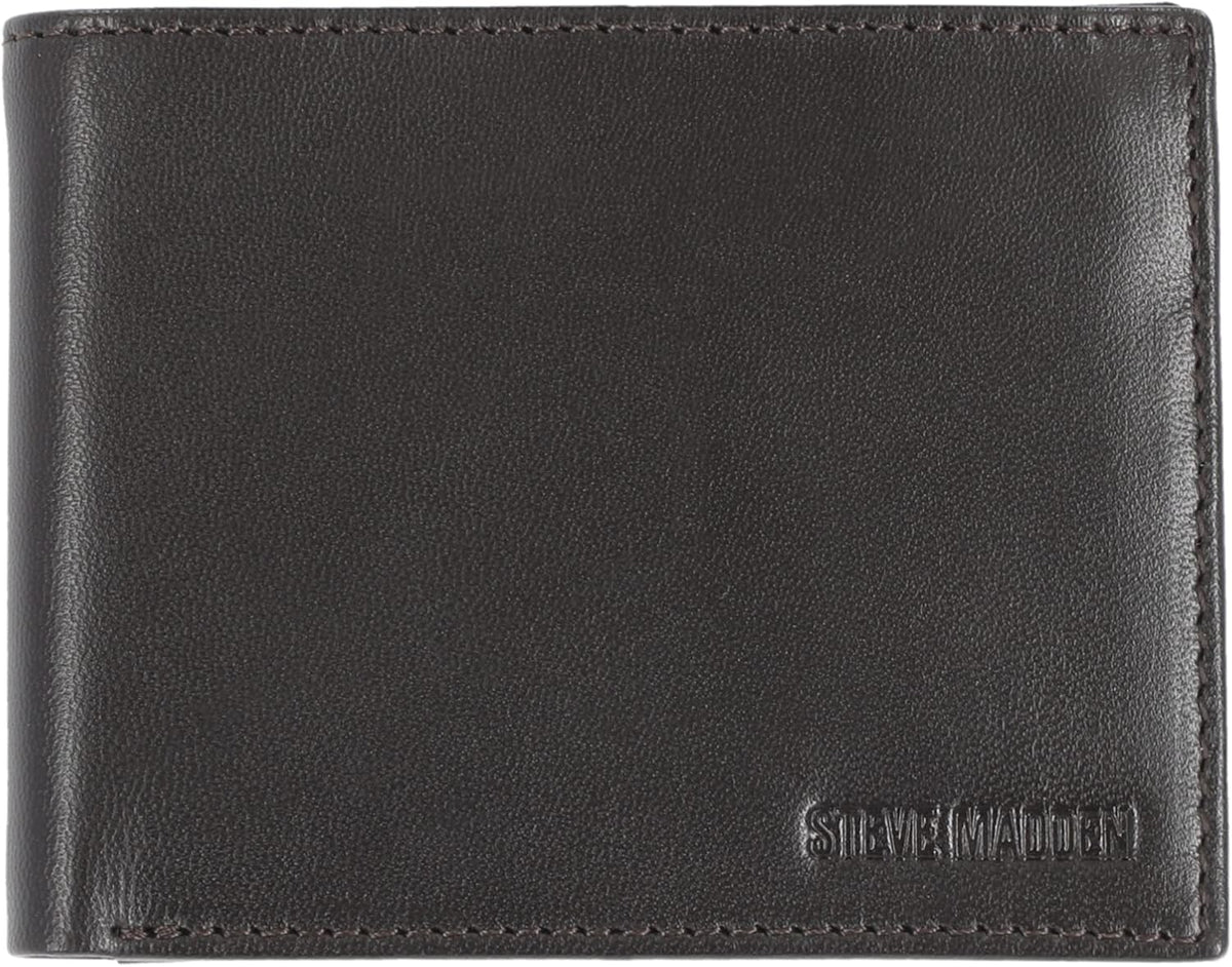 Steve Madden Men's Slim Leather Wallet with Extra Capacity Attached Flip Pockets