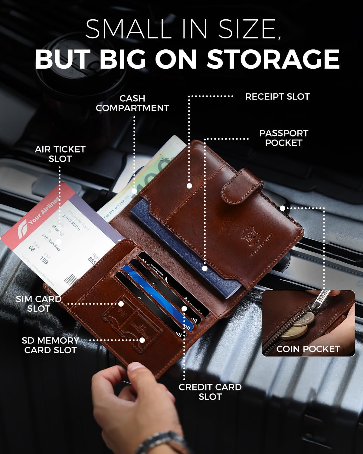 LORZOR Passport Holder for Travel: RFID Blocking Full Grain Leather Passport Wallet for Men - Slim Minimalist Bi-fold Passport Cover for Air Ticket Credit Card Bills Coin, Gift Boxed (Brown)