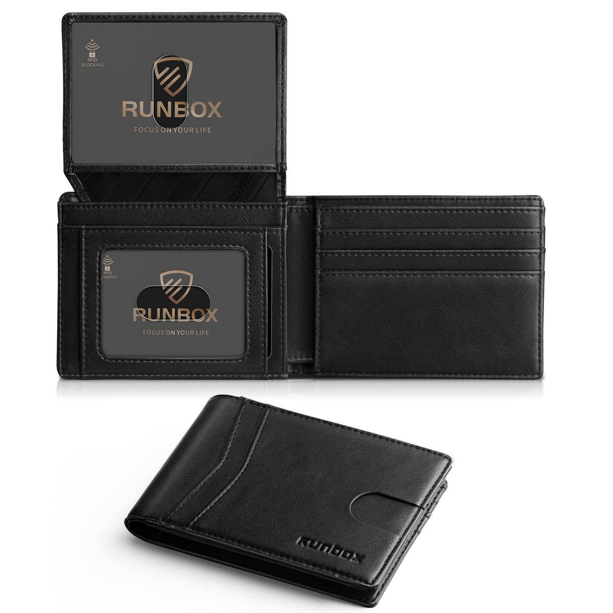 RUNBOX Wallet for Men -Slim Rfid Leather Mens Bifold Novelty Wallets 2 ID Window With Gift Box Men's Accessories