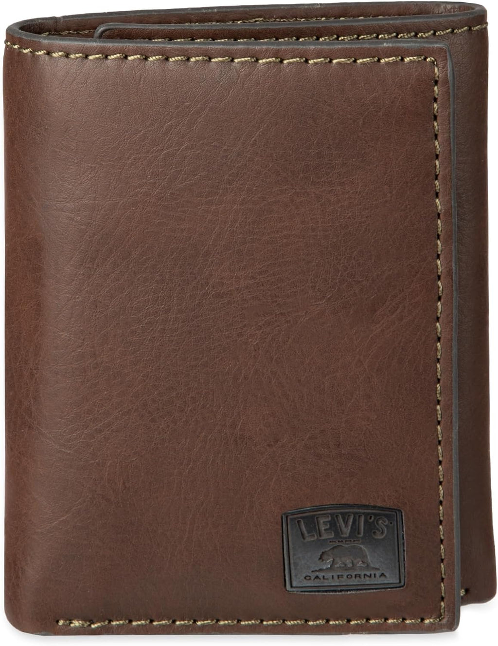 Levi's Men's Trifold Wallet-Sleek and Slim Includes Id Window and Credit Card Holder, Brown Stitch, One Size