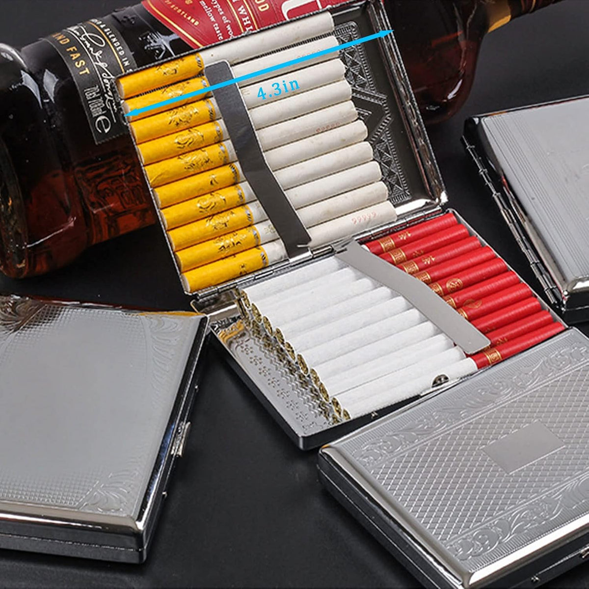 2 Pack Metal Cigarette Case for Regular,King and 100's Size,Holds 20, Portable Double Sided Spring Clip(100mm, Silver)