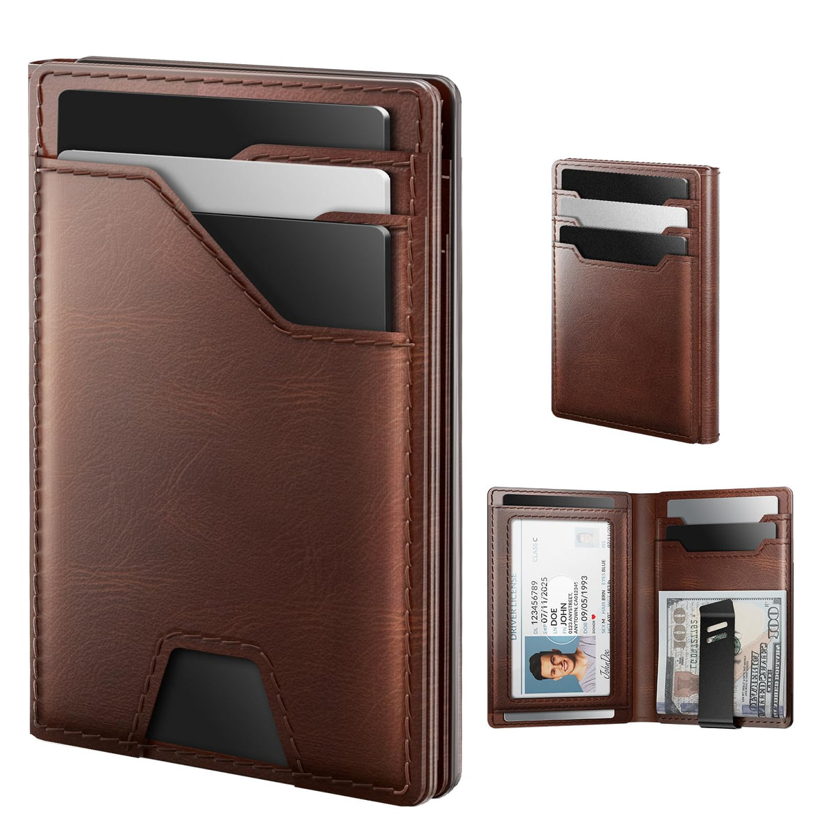 typecase Leather Wallet for Men Card Holder: Premium Genuine Leather, RFID Blocking, Slim, Minimalist, Front Pocket - 15 Cards Capacity | ID Window | Money Clip (Brown)