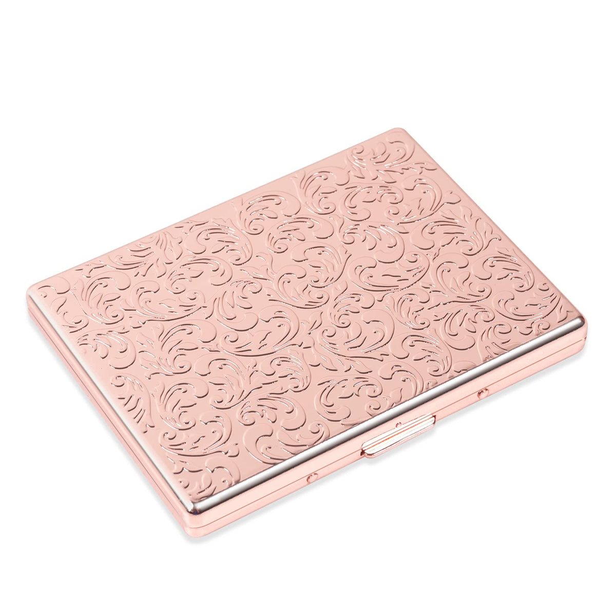 Retro Metal Cigarette Case-Double Sided Spring Clip Open Pocket Holder for 14 100mm Cigarettes Credit Card Holder Protective Security Wallet for Men and Women(Rose Golden)
