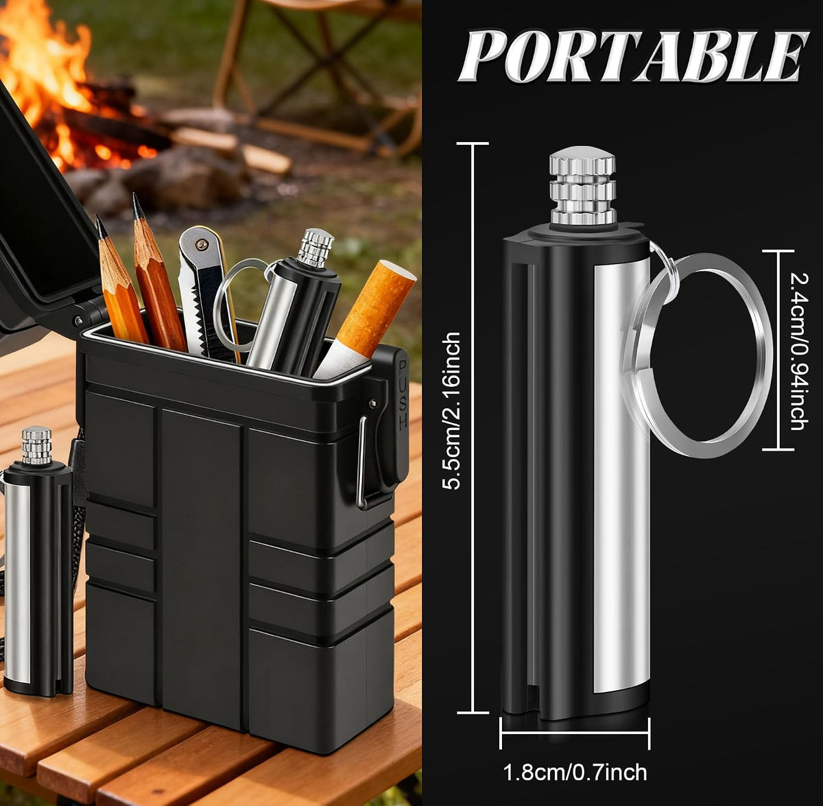 X-LIGHTER Waterproof Cigarette Case 100s King Size, with 2pcs Permanent Match Lighter, Multi-Function EDC Cigarettes Holder Cases for Outdoor, Camping, Fishing