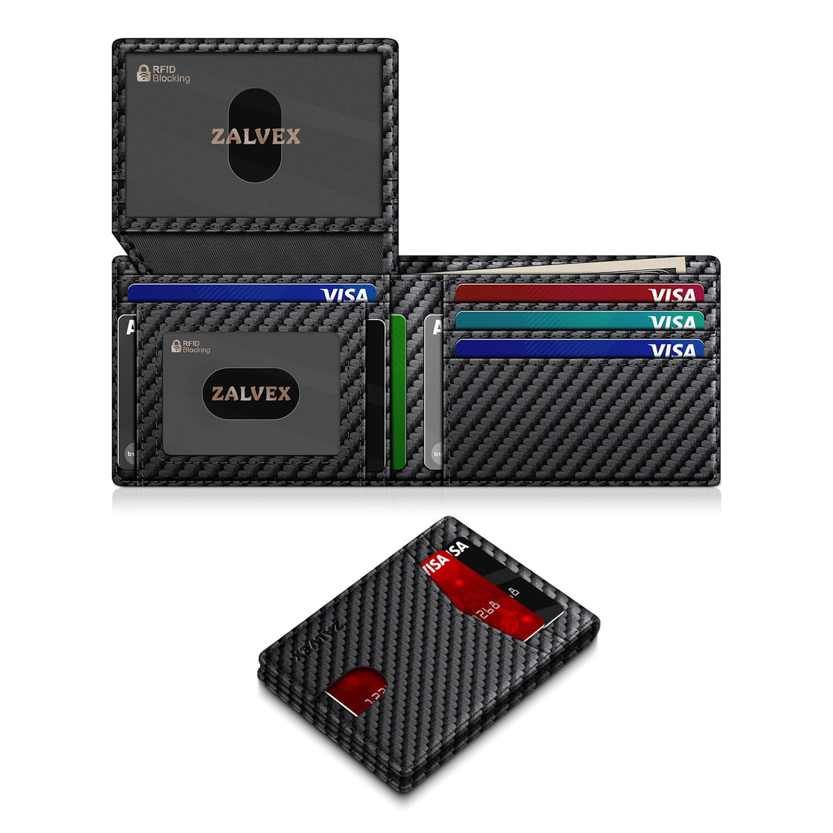 ZALVEX Wallet for Men Slim RFID Blocking Leather Credit Card Holder Wallet