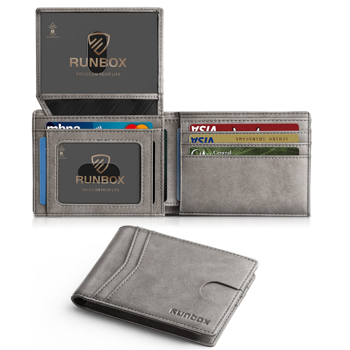 RUNBOX Wallet for Men -Slim Rfid Leather Mens Bifold Novelty Wallets 2 ID Window With Gift Box Men's Accessories