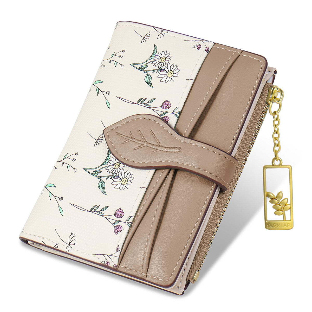 Wallets for Women- RFID Blocking- Soft PU Leather Bifold Coin Zipper Pocket Purse-Small flower wallet Credit Card Holder with ID Window (Green)
