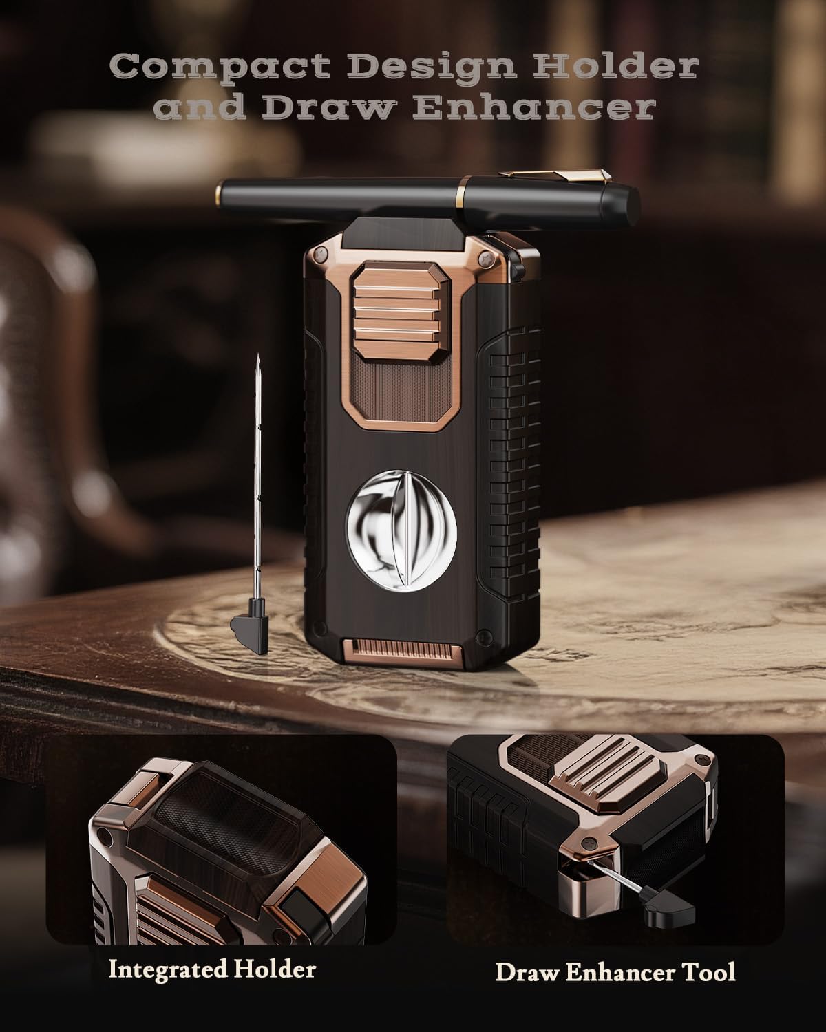 5-in-1 Torch Lighter with Tool, Punch, Holder and Draw Enhancer Tool, Triple Windproof Jet Flame, Refillable Lighters with Accessories, Cool Lighter Gifts for Men, Butane Lighter for Candle, Travel