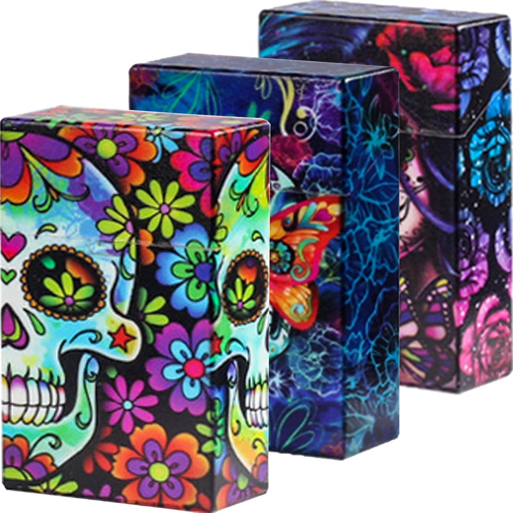 Cigarette Case 85mm King Size Push to Open Holds 20 Capacity 3 Pack (Blue+Red+Purple)
