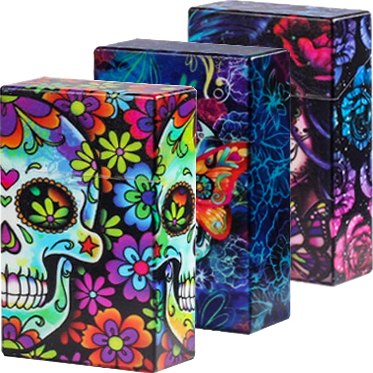 Cigarette Case 85mm King Size Push to Open Holds 20 Capacity 3 Pack (Blue+Red+Purple)