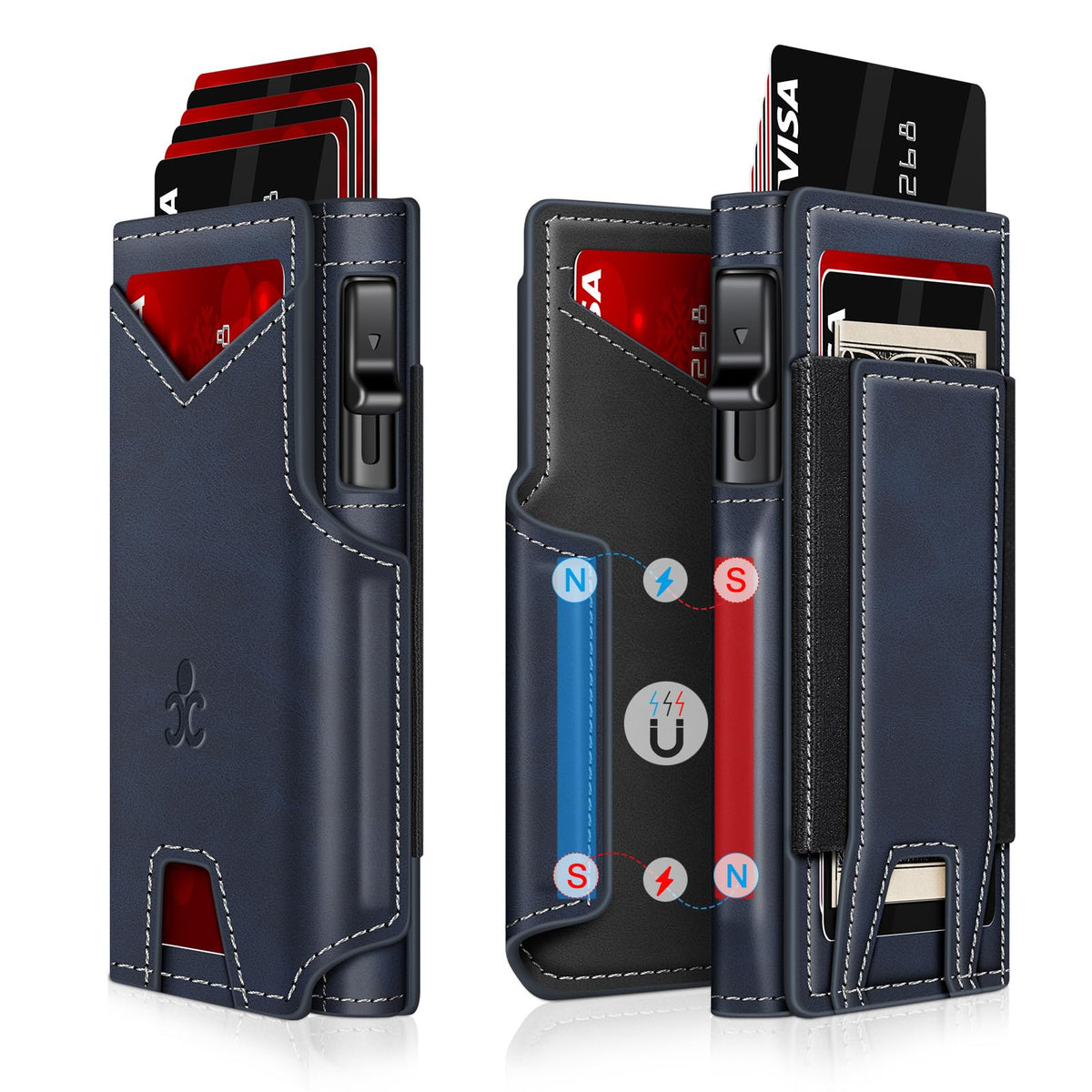 Wallet for Men Wallet with Slim Pop Up Card Holder 9-13 Cards, Bifold Minimalist Smart Wallet RFID Blocking Credit Card Holder with ID Window & Stretchable Cash Slot Compact Metal Aluminum Card Case