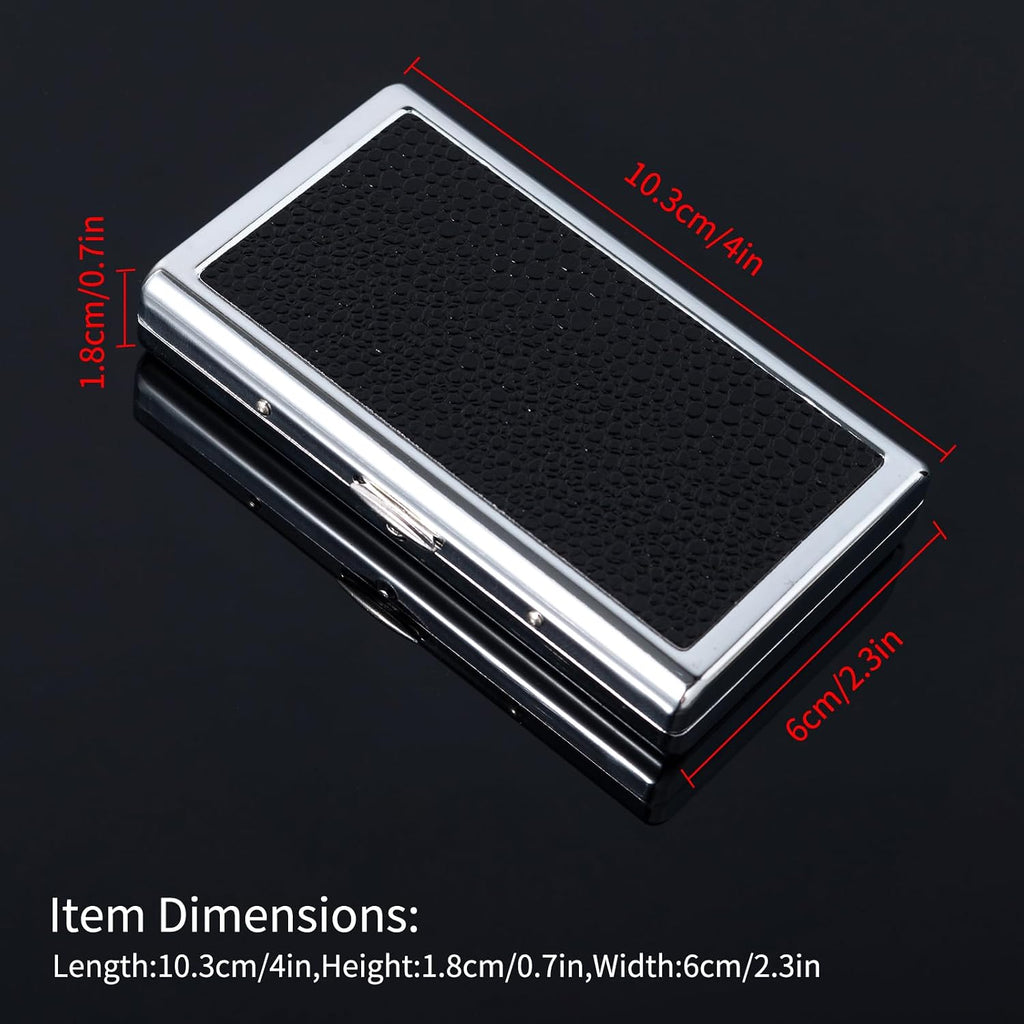 Metal Case, Silver Plated Metal,14 Capacity，Black Leather on Front and Back(100mm King Size,Black)