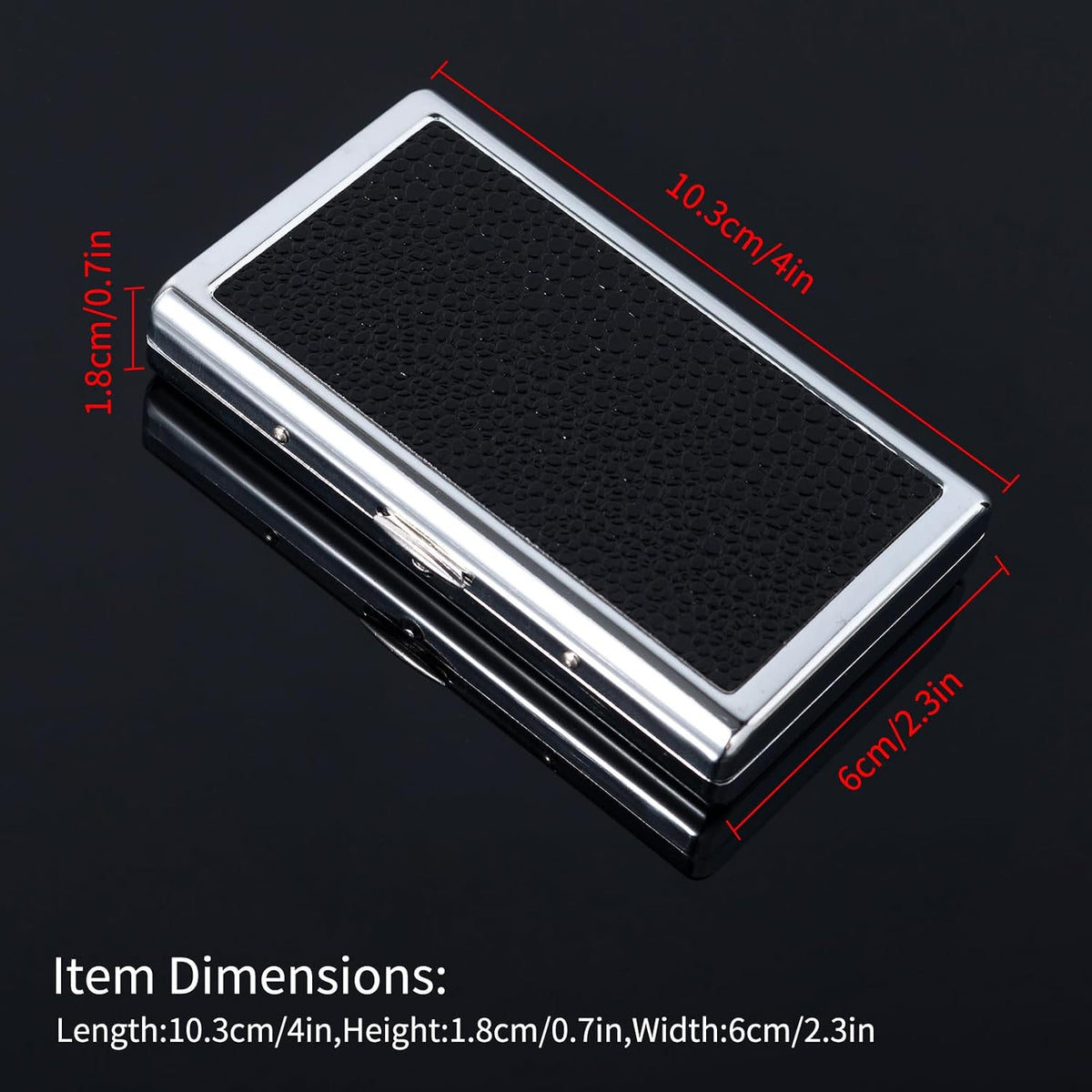 Metal Case, Silver Plated Metal,14 Capacity，Black Leather on Front and Back(100mm King Size,Black)