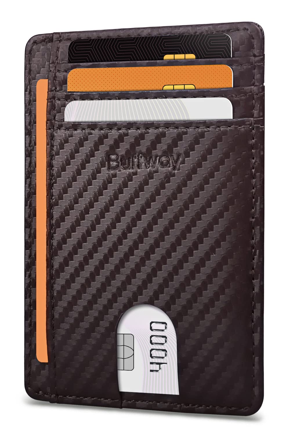 Buffway Slim Minimalist Front Pocket RFID Blocking Leather Wallets for Men and Women - Cross Black