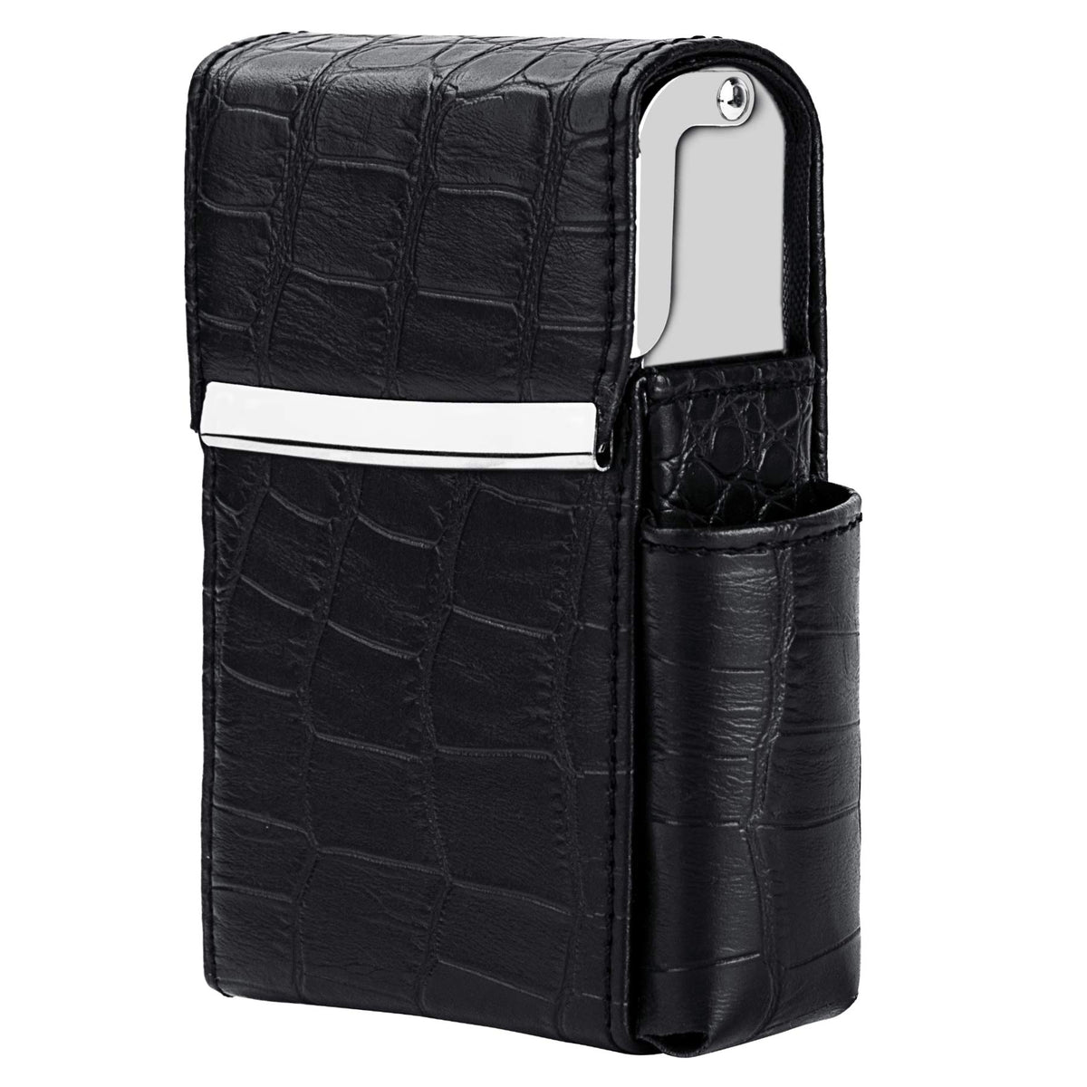PU Leather Sliding Cigarette Box Case with Lighter Holder and Belt Loop for Men and Women Unisex