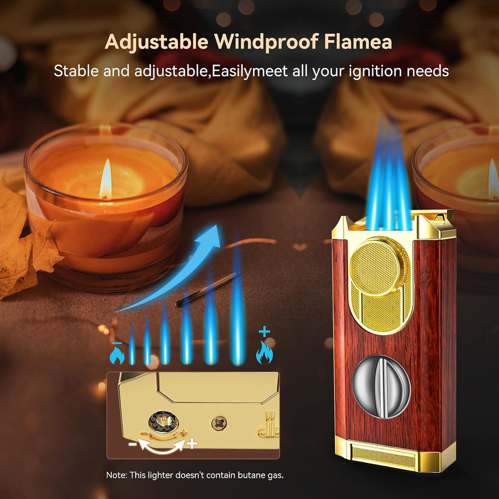 Triple Jet Torch Lighter with Cutter and Holder, Mahogany