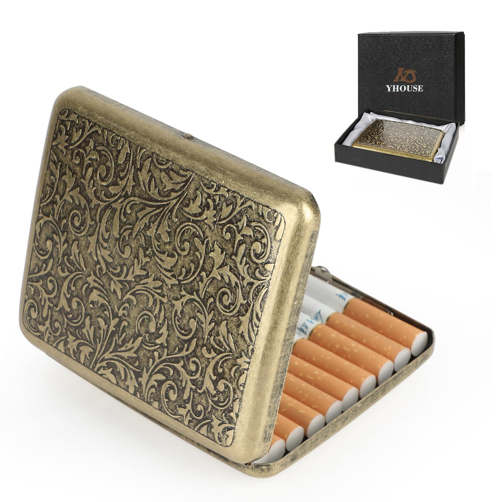 Retro Metal Cigarette Case with Spring Clip Holds 20 Cigarettes