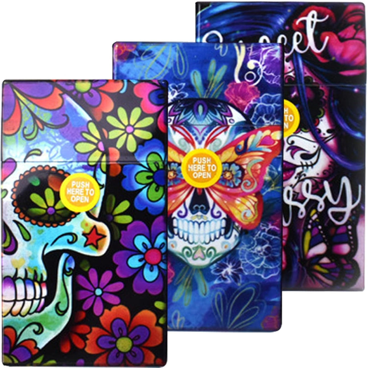Cigarette Case 85mm King Size Push to Open Holds 20 Capacity 3 Pack (Blue+Red+Purple)