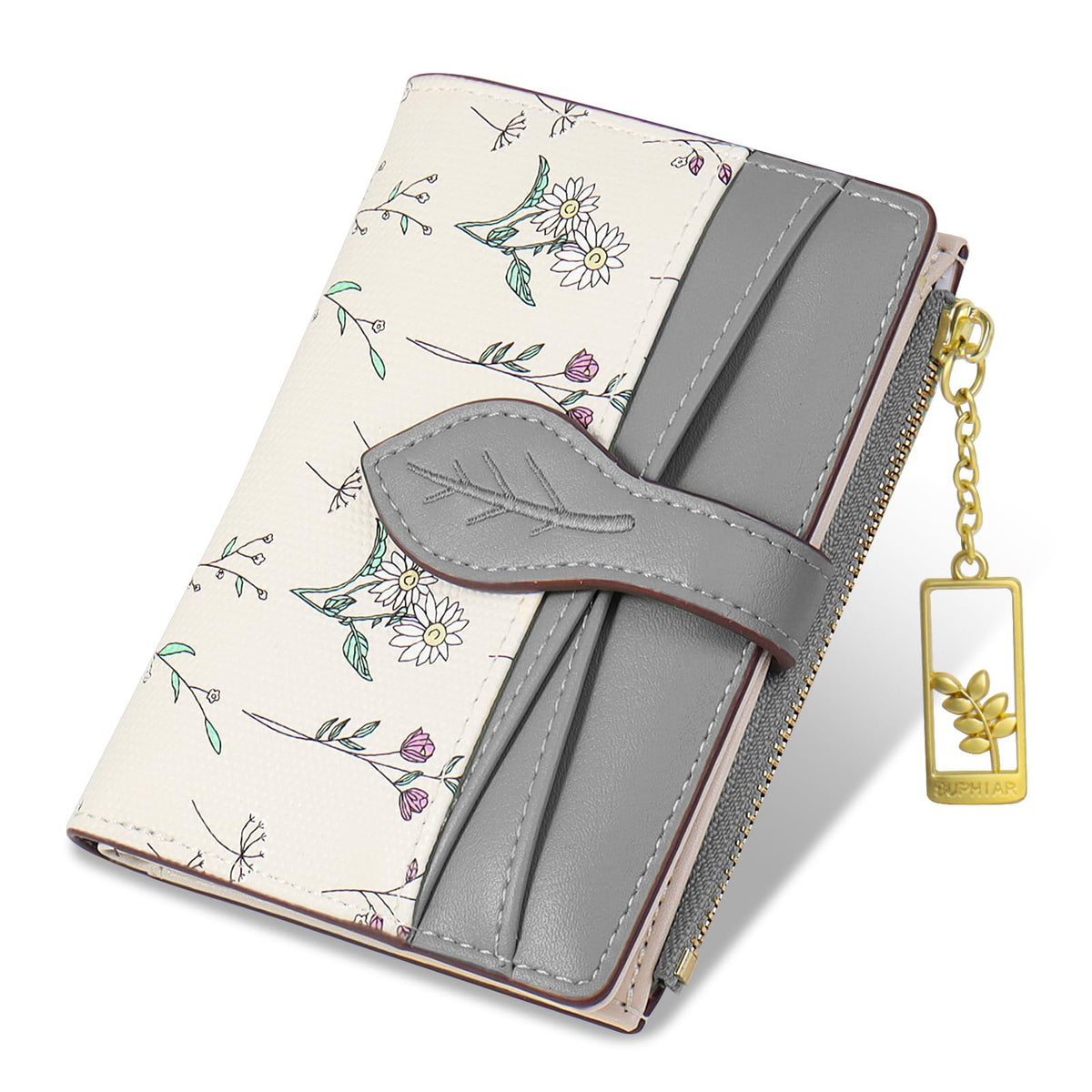 Wallets for Women- RFID Blocking- Soft PU Leather Bifold Coin Zipper Pocket Purse-Small flower wallet Credit Card Holder with ID Window (Green)
