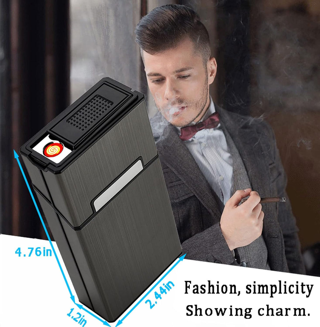 Cigarette Case with Lighter 100's King Size 20pcs Cigarettes 2 Pack Rechargeable Flameless Windproof Electric Lighter Makeup Mirror