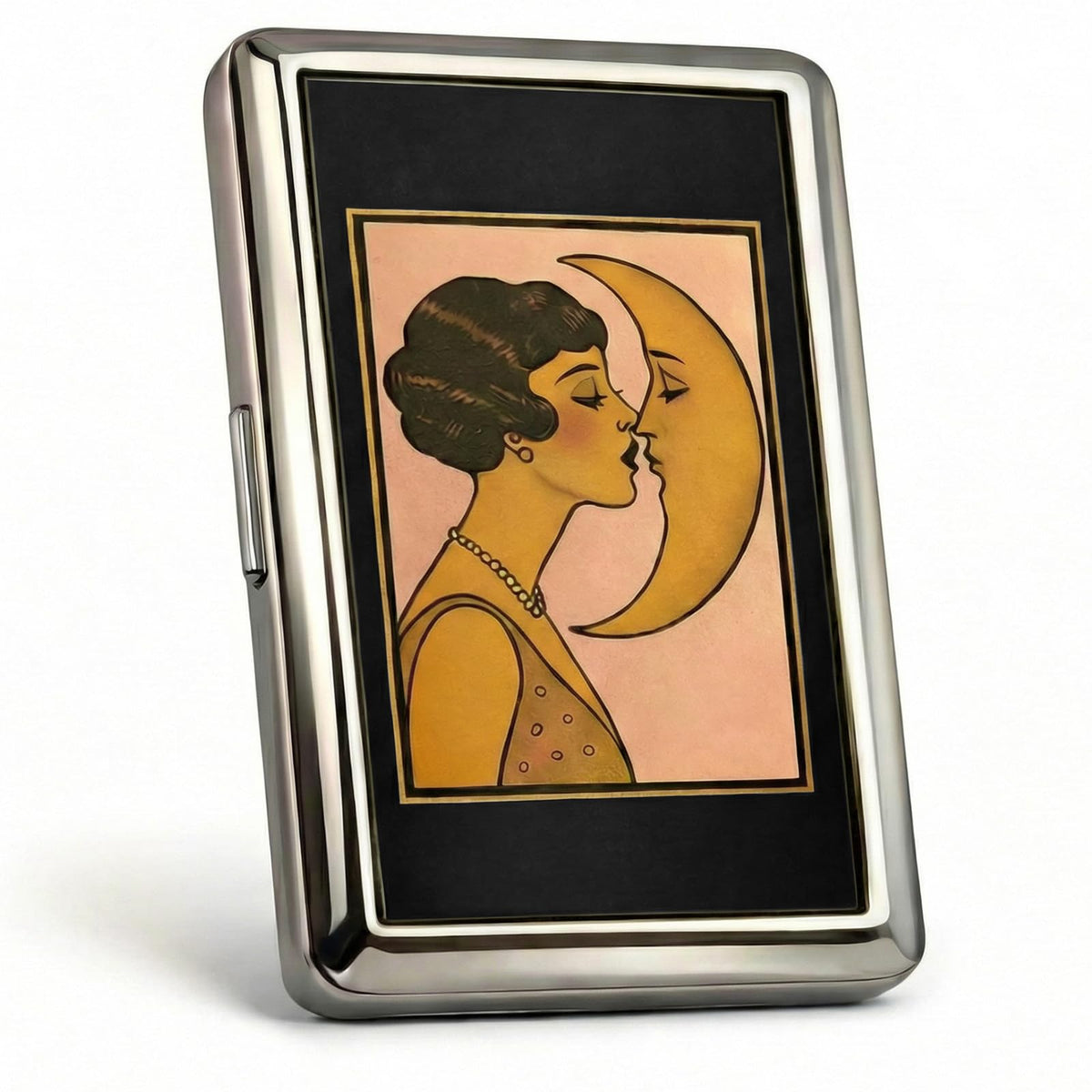 Vintage - Style Versatile Card & Cash Case Art Deco Design Metal Wallet with RFID and Holds King Size / 100s Women and Men Easy Snap Business Card Box for Credit Cards Cash Id Business Cards