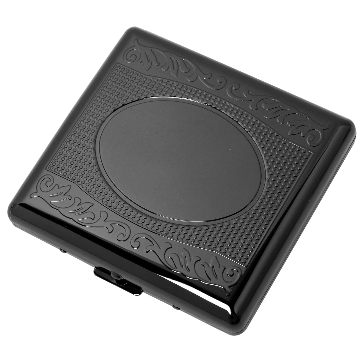 Metal Cigarette Case - Ladies and Men, Portable Double Sided Spring Clip, Holds 18-20 100mm Cigarettes (Black)