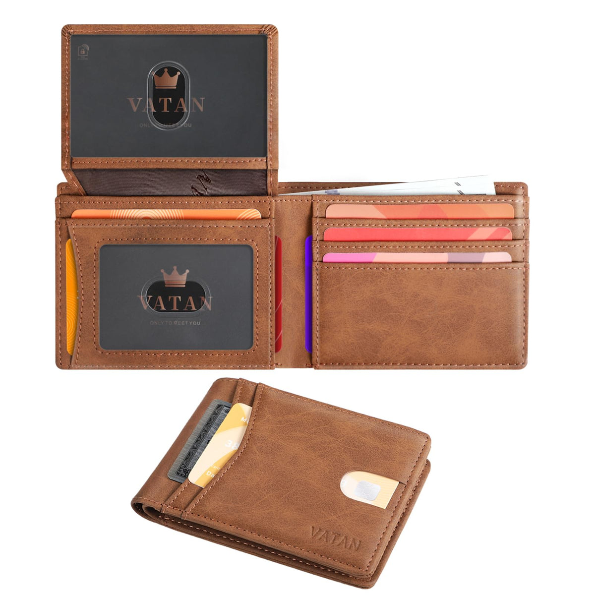 VATAN Wallet for Men Slim RFID Blocking Leather Credit Card Holder Wallet for 15 Cards, Bifold Minimalist Thin Wallet with 2 ID Windows & Cash Slot, With Gift Box (Carbon Fiber Black)
