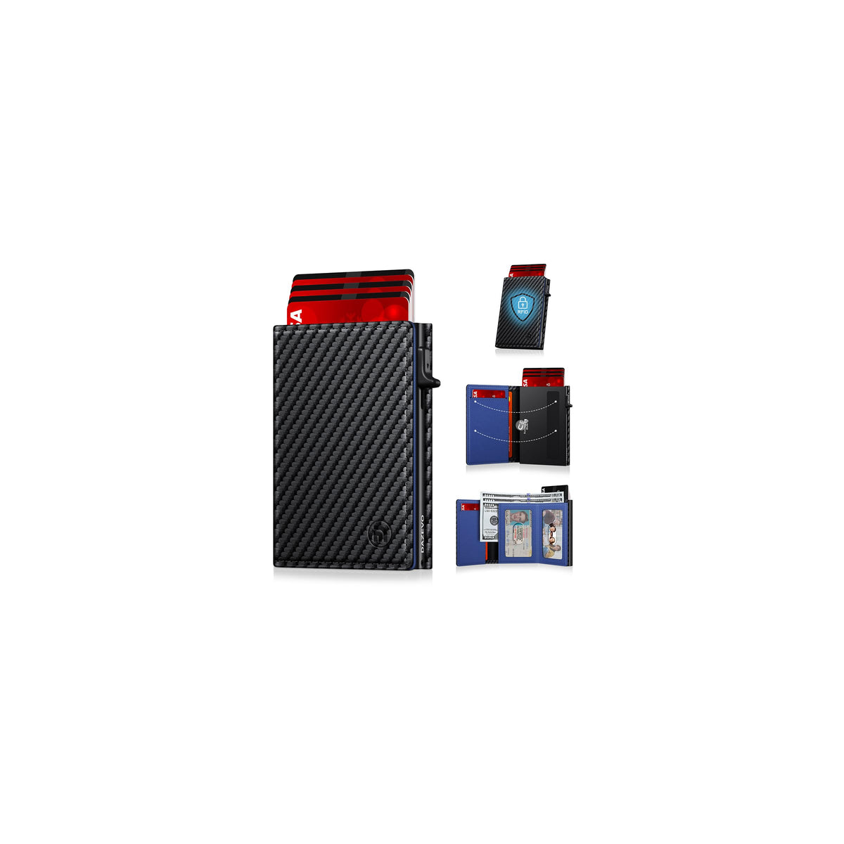Minimalist Wallet for Men, RFID Blocking Pop Up Wallet with 2 ID Windows