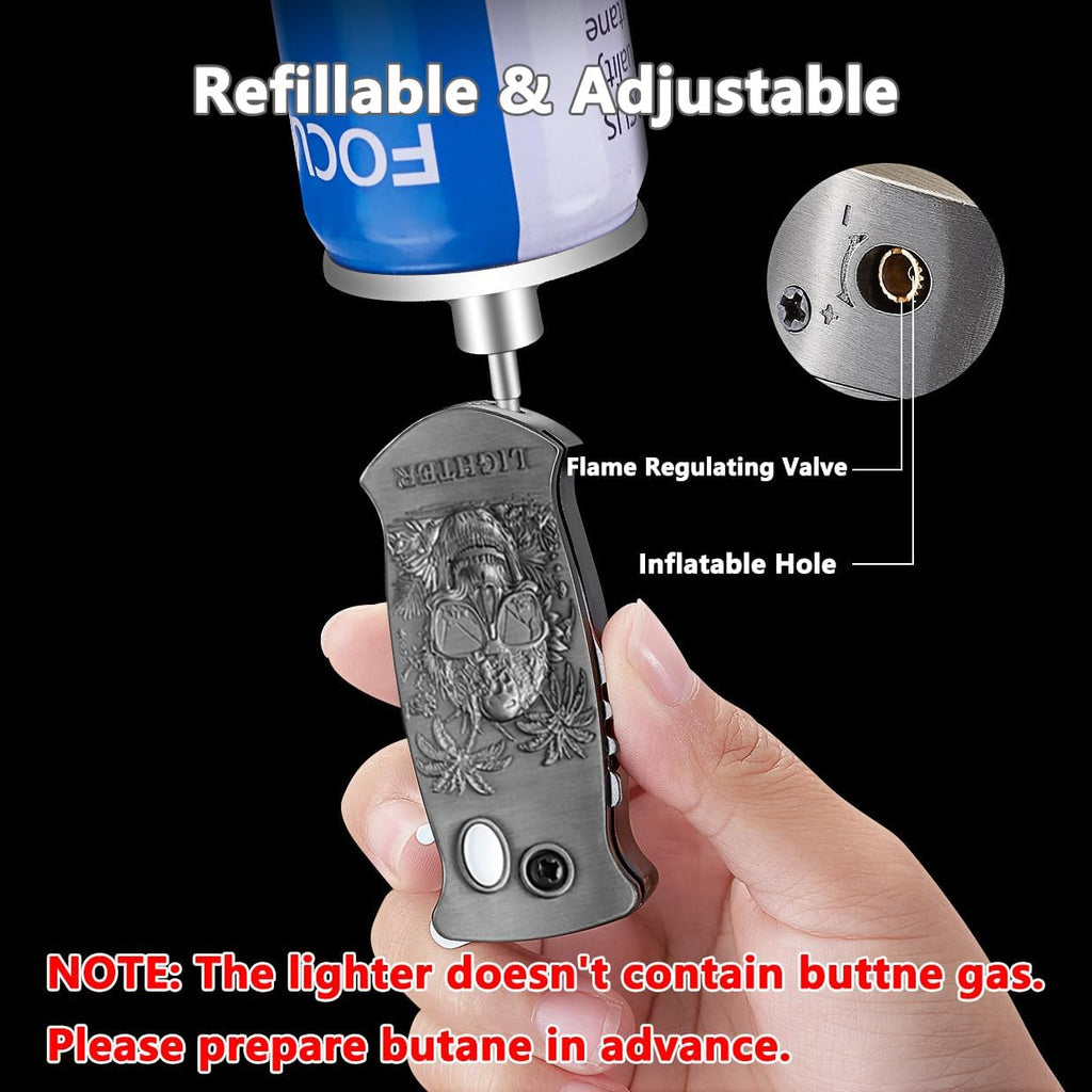 Skull Torch Lighter Adjustable Jet Flame Butane Lighters Refillable Gas Lighter for Outdoor, Indoor, Camping, BBQ, Birthday, Gifts for Men (Without Gas) (Skull Sliver)