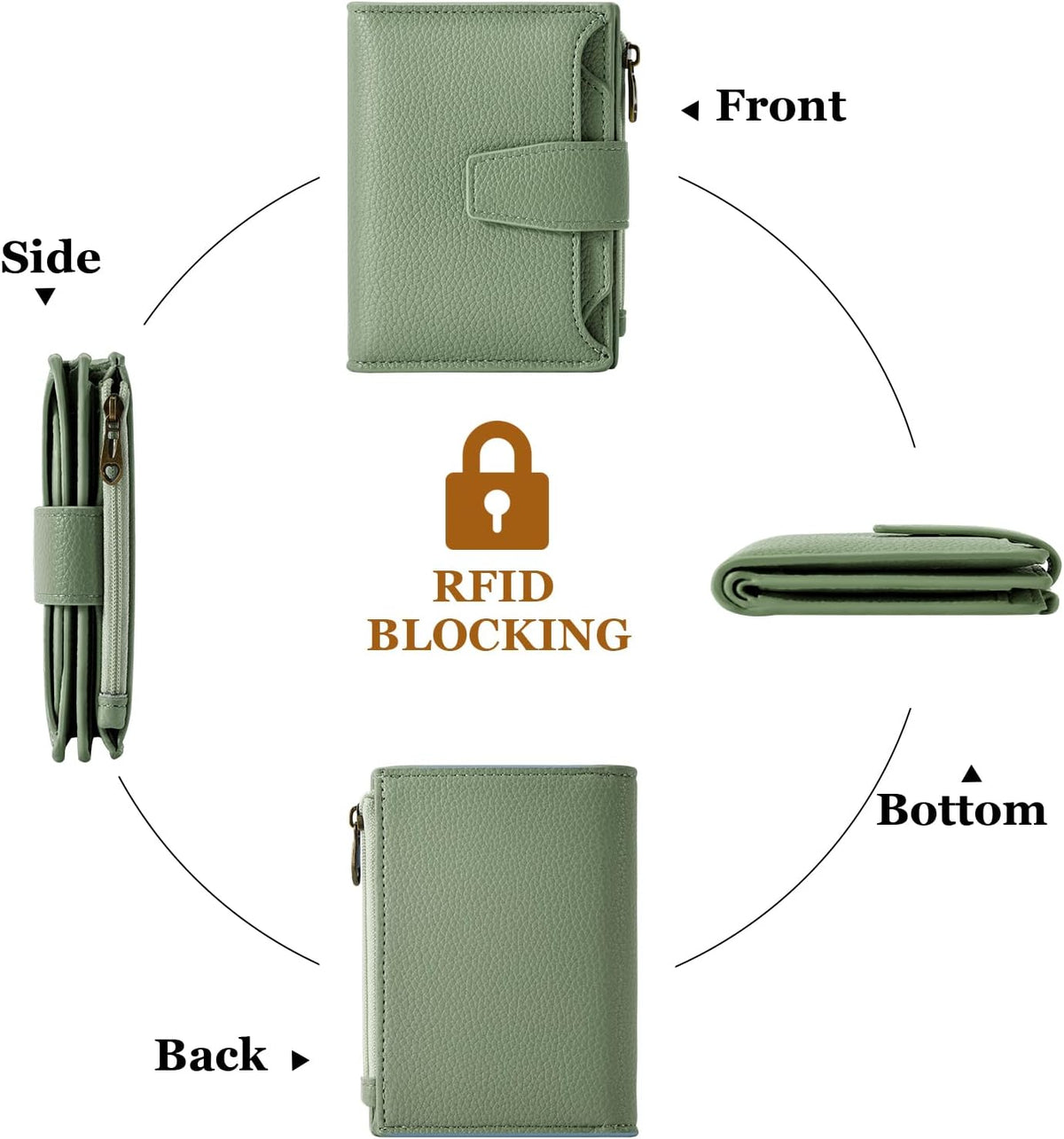 Airkit Small Wallet Women RFID Blocking Soft Leather Bifold Compact Card Holder Wallet for Women with Zipper Coin Pocket 4 ID Window