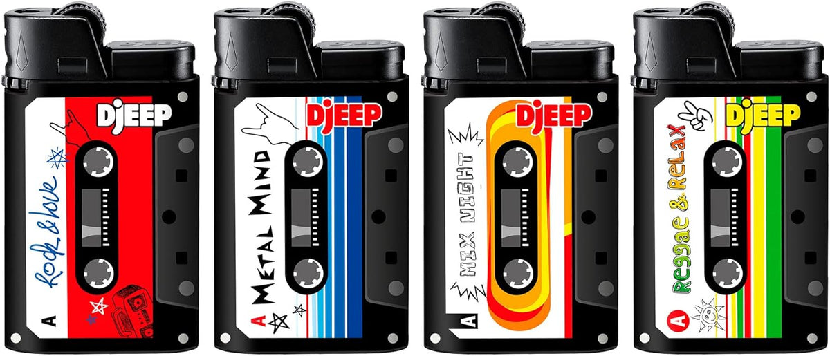 DJEEP Pocket Lighters, Limited Edition Mixtape Collection, Textured Unique Lighters, 4 Count Pack of Disposable Lighters