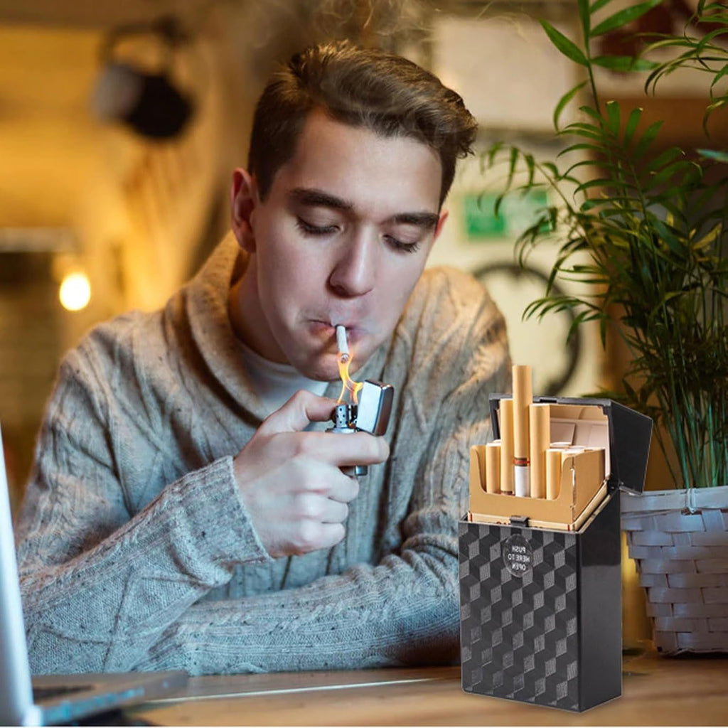Cigarette Case King Size 85mm 3Pack Push to Open 20 Capacity Women and Men Perfect for Roll Your Own Cigs (Black+Silver+Blue, 85mm)
