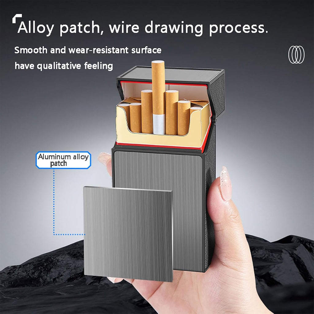 Cigarette Case with Lighter for 100mm King Size, Rechargeable Windproof Set of 2,Electric Coil Lighter, Gift Package (Silver+ Black, 100mm)