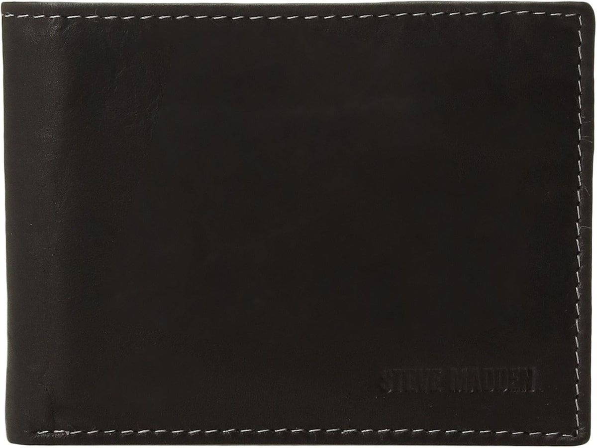 Steve Madden Men's Slim Leather Wallet with Extra Capacity Attached Flip Pockets