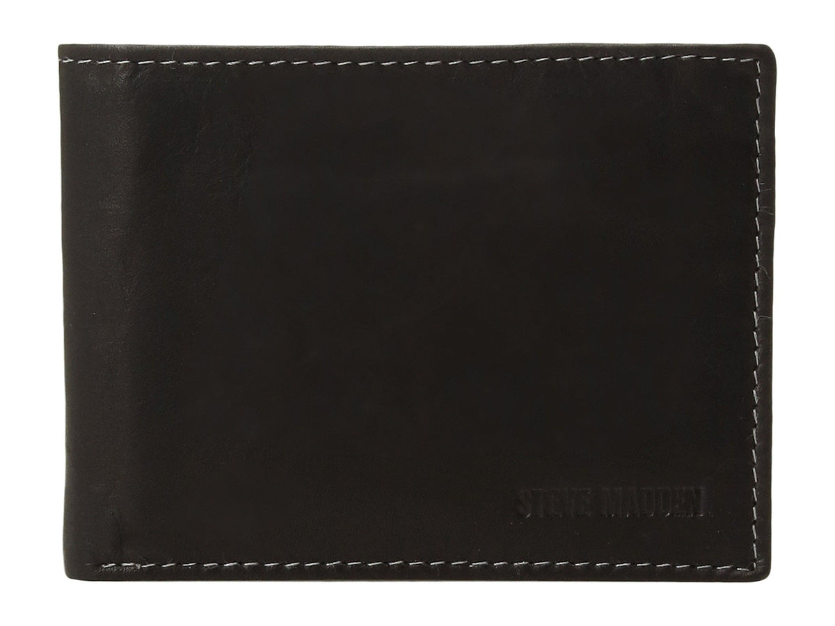 Steve Madden Men's Slim Leather Wallet with Extra Capacity Attached Flip Pockets