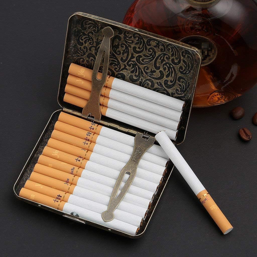 Retro Cigarettes Case Alloy Frosted Cigaret Box Double Sided Metal Cigarette Holder for 20 Regular Cigarettes