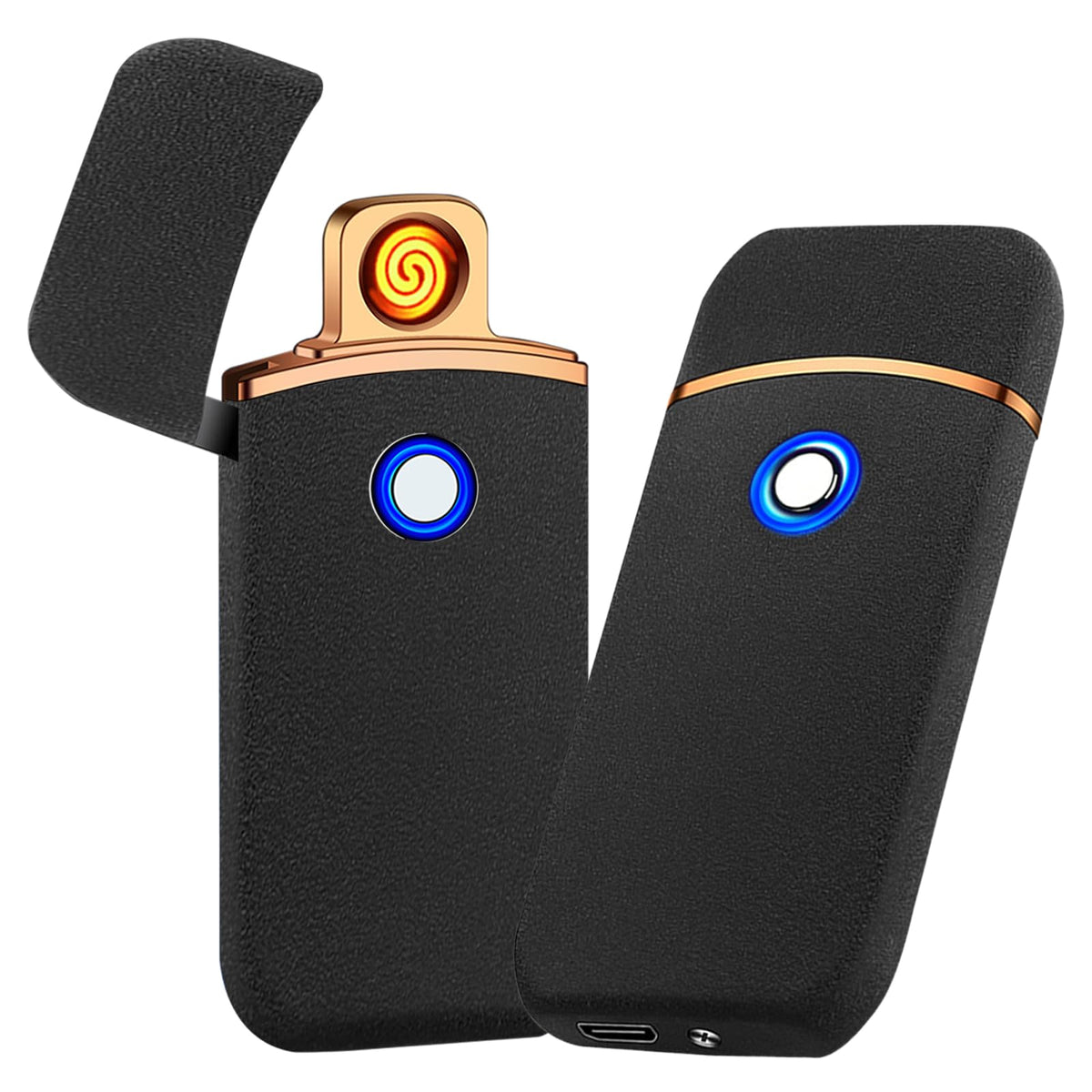 Electronic Lighter Smart USB Rechargeable, Mini Portable Design with Touch Dual-Sided Ignition - Windproof and flameless, Featuring Plasma Technology, Battery Indicator, and Lightweight Build (Blue)